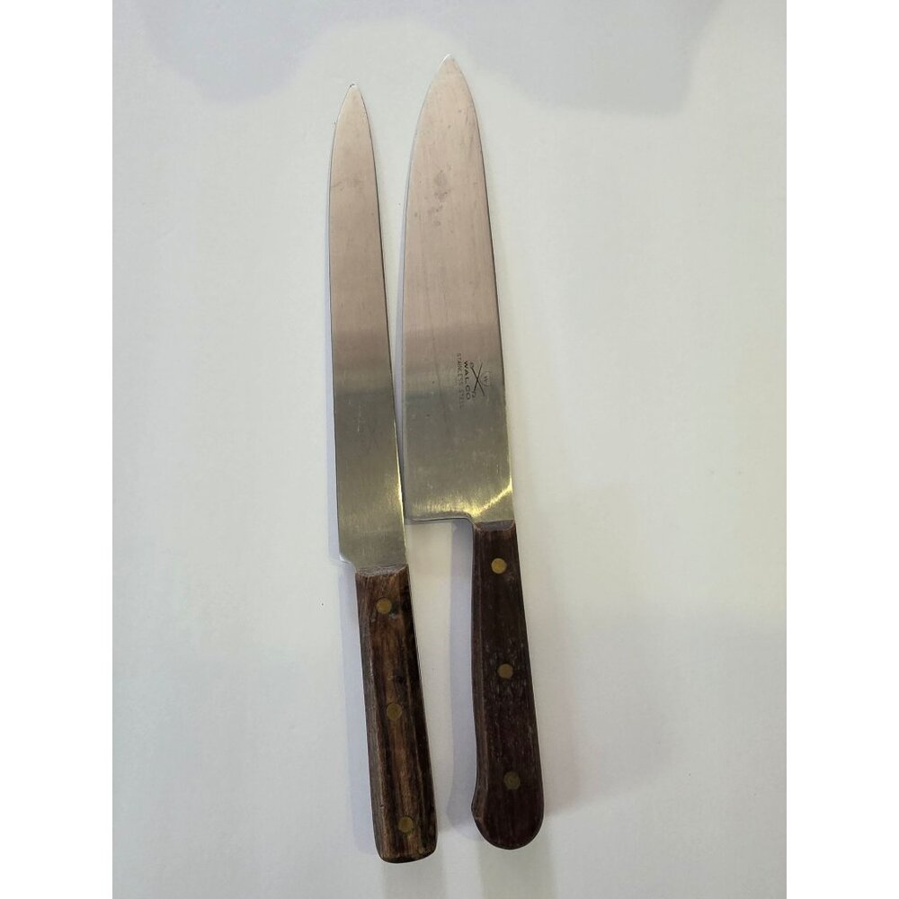Vintage Walco Stainless Steel Chef & Utility Knives With Wood Handles